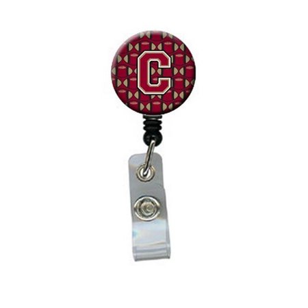 CAROLINES TREASURES Letter C Football Garnet and Gold Retractable Badge Reel CJ1078-CBR
